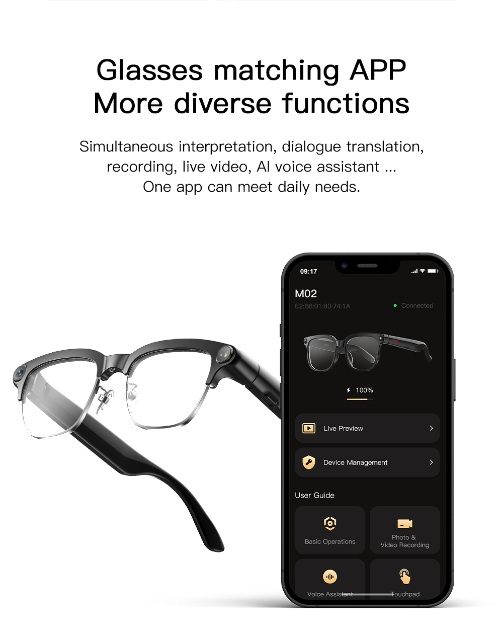 OXIVUE M08A AI smart glasses — feature detail 05